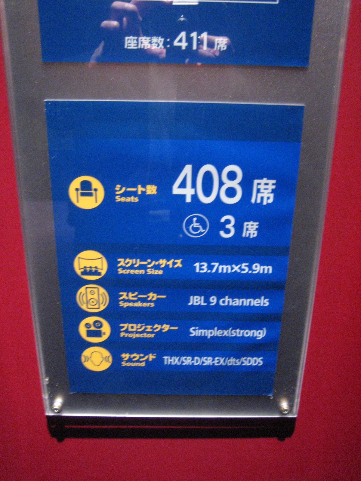 Panel informativo de la sala de cine